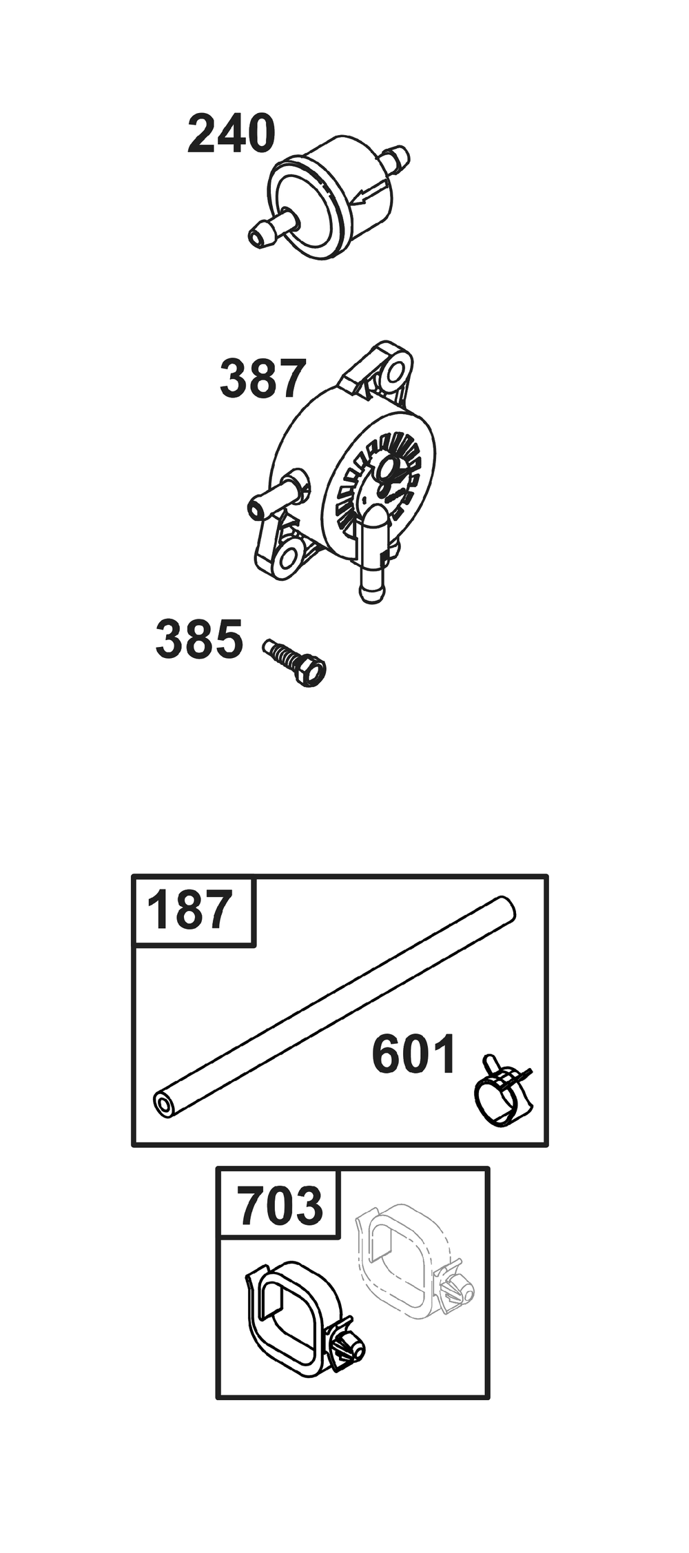 Fuel Supply Group Diagram and Parts List for 40N777-0004-B5 400000 - 699999 Briggs and Stratton Engine